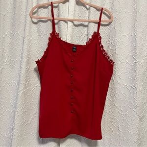 Plus Size Red Tank Top with Lace and Button Detailing